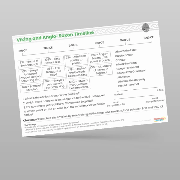 An image of the The Vikings How did the Vikings and Anglo-Saxons Battle for Power? Worksheet Resource