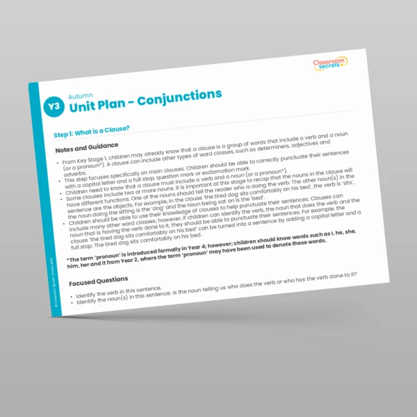 An image of the Conjunctions Unit Plan Resource