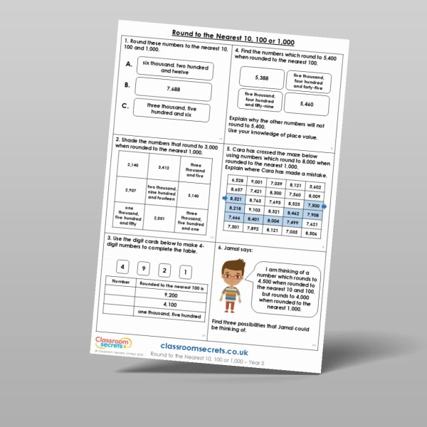 An image of the Round to the Nearest 10, 100 or 1,000 Mixed Activity Resource
