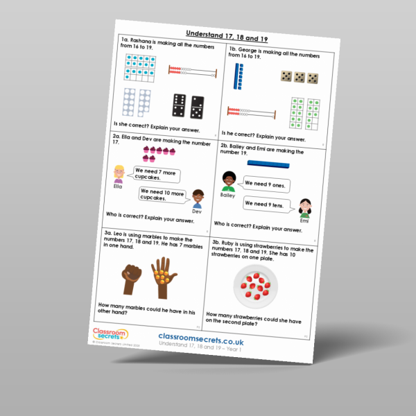 Year 1 Understand 17 18 And 19 Reasoning And Problem Solving Resource ...