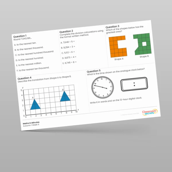 An image of the Autumn 1 Week 6 Maths in Minutes Resource