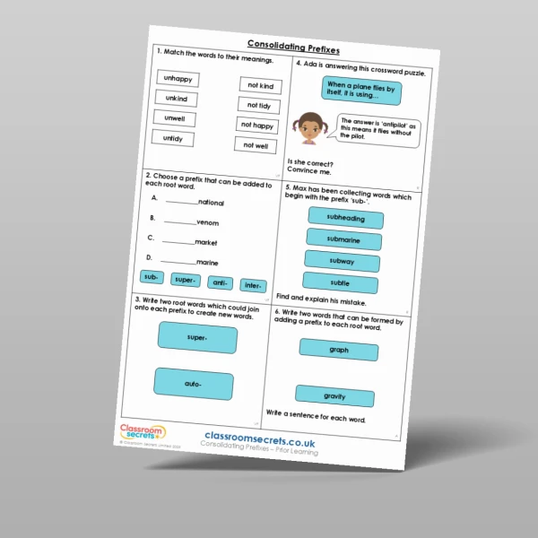 An image of the Consolidating Prefixes Prior Learning Resource