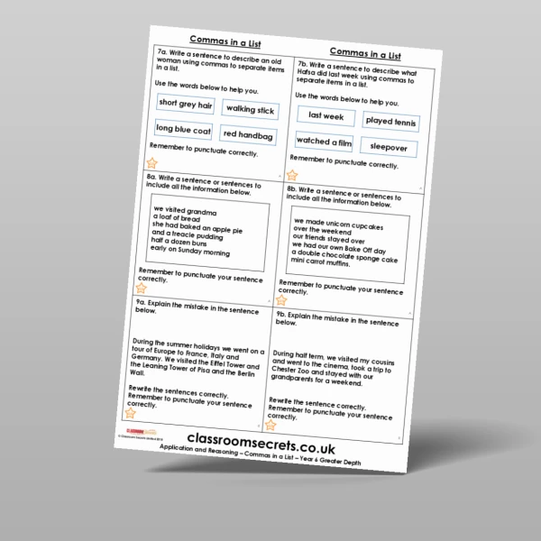 An image of the Free Commas in a List Application and Reasoning Resource