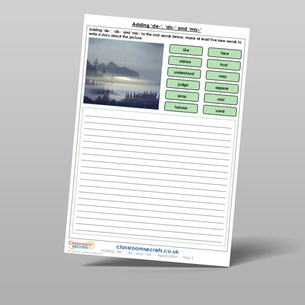 An image of the Free Adding 'de-', 'dis-', and 'mis-' Application Resource