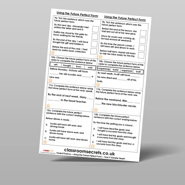 An image of the Using the Future Perfect Form Varied Fluency Resource