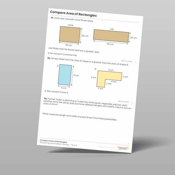 Year 5 Calculate Area Of Rectangles Reasoning And Problem Solving 2 ...