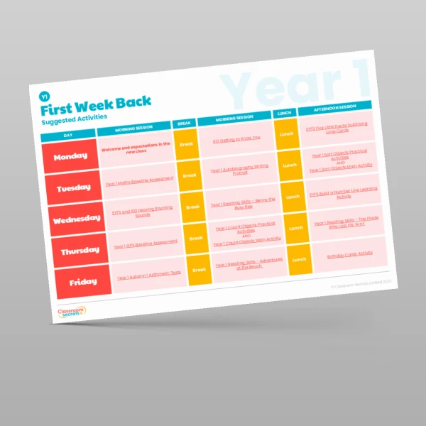 An image of the First Week Back Timetable Resource