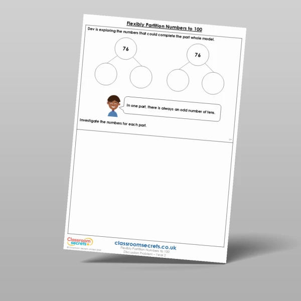 An image of the Flexibly Partition Numbers to 100 Discussion Problem Resource