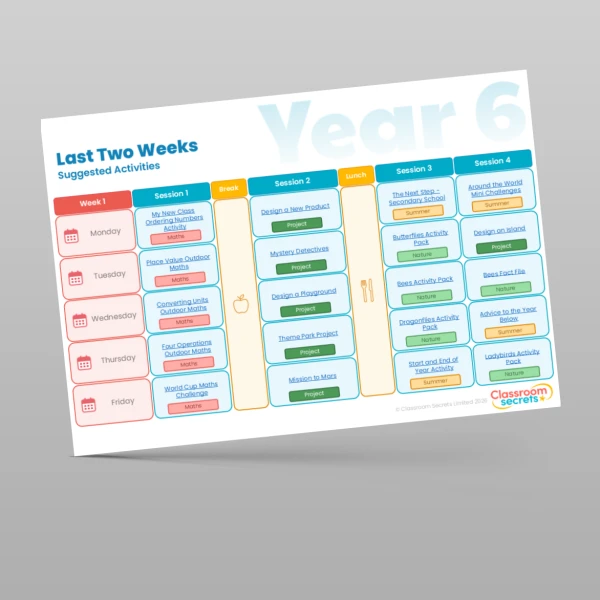 An image of the Last Two Weeks of Summer Timetable Resource