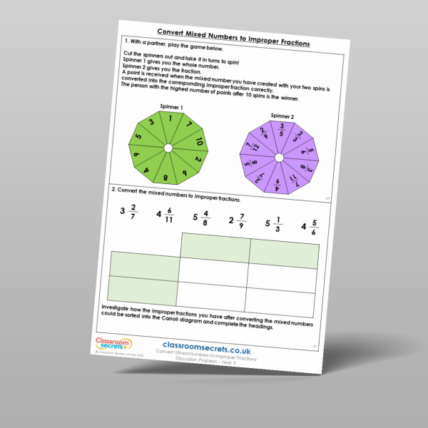 Year 5 Convert Mixed Numbers To Improper Fractions Discussion Problem ...