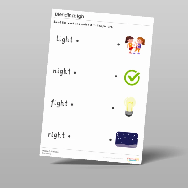 An image of the Phonics Blending Activities: igh Resource