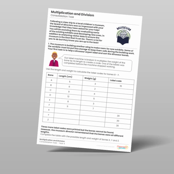 An image of the Multiplication and Division Consolidation Task Resource