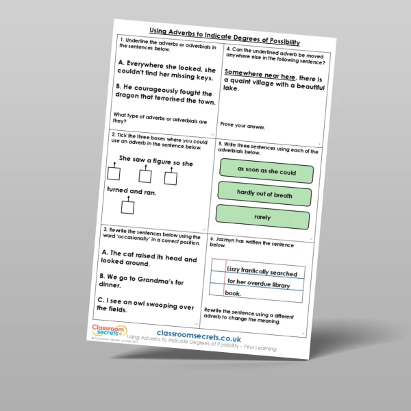 An image of the Using Adverbs to Indicate Degrees of Possibility Prior Learning Resource