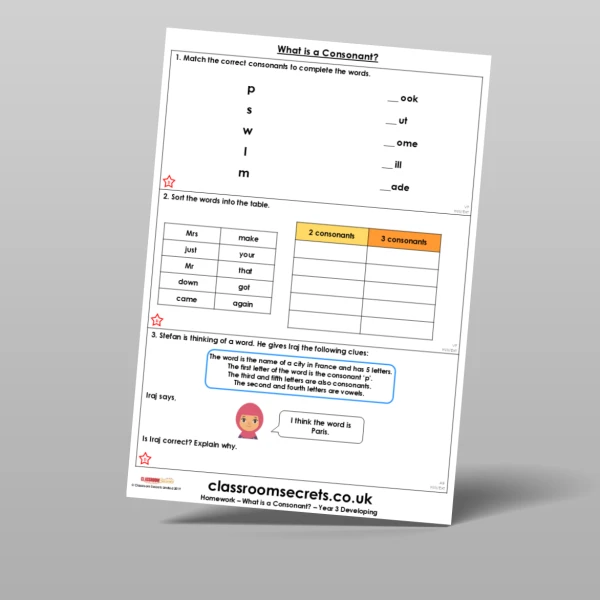 An image of the What is a Consonant? Homework Resource