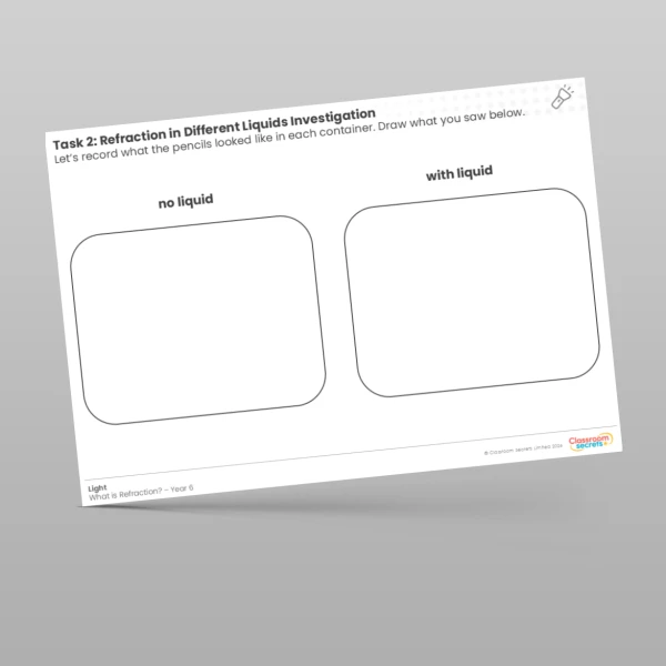An image of the Lesson 5: Refraction in Different Liquids Investigation Worksheet Resource