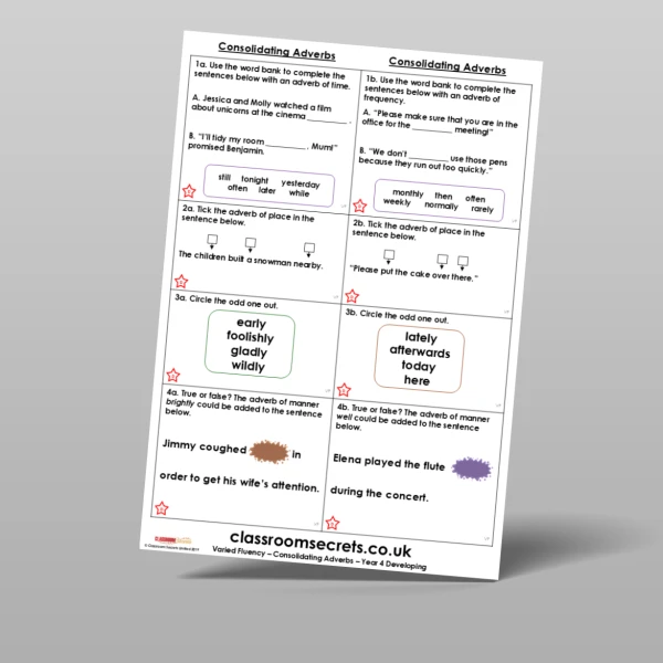 An image of the Consolidating Adverbs Varied Fluency Resource
