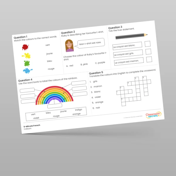 An image of the 5-Minute French Colours Resource