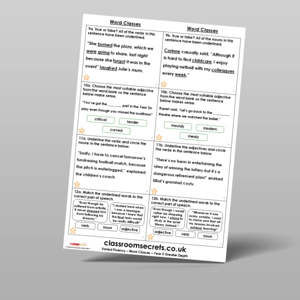 An image of the Free Word Classes Varied Fluency Resource