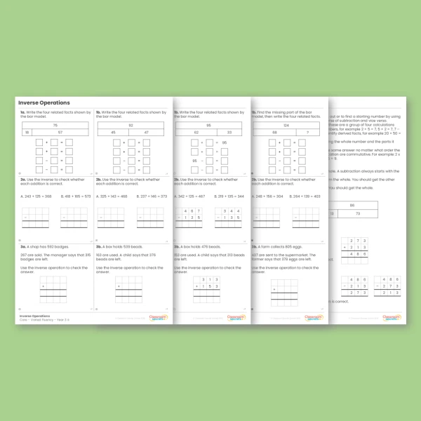 Year 3 Inverse Operations Addition and Subtraction Varied Fluency