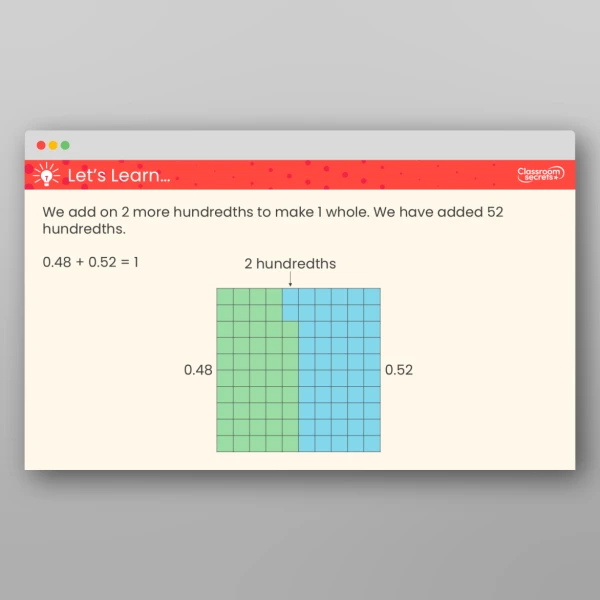 An image of the Make a Whole with Hundredths Teaching PPT Resource