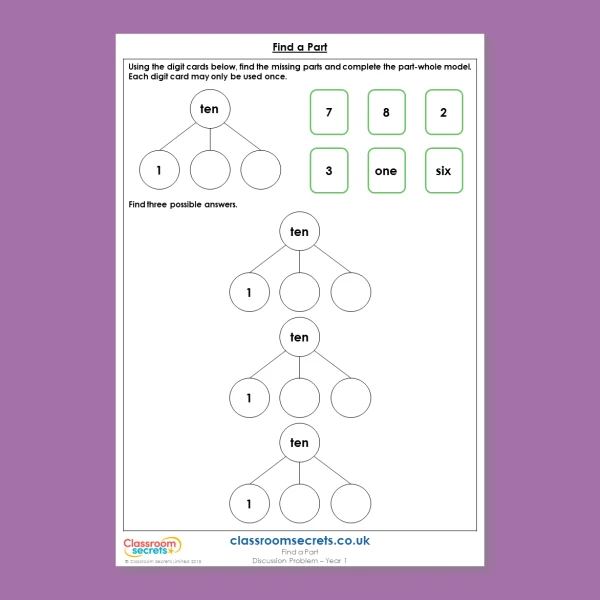 Year 1 Find a Part Addition and Subtraction within 10 Deeper Reasoning Discussion Problem