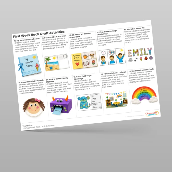 An image of the First Week Back Craft Activities Resource