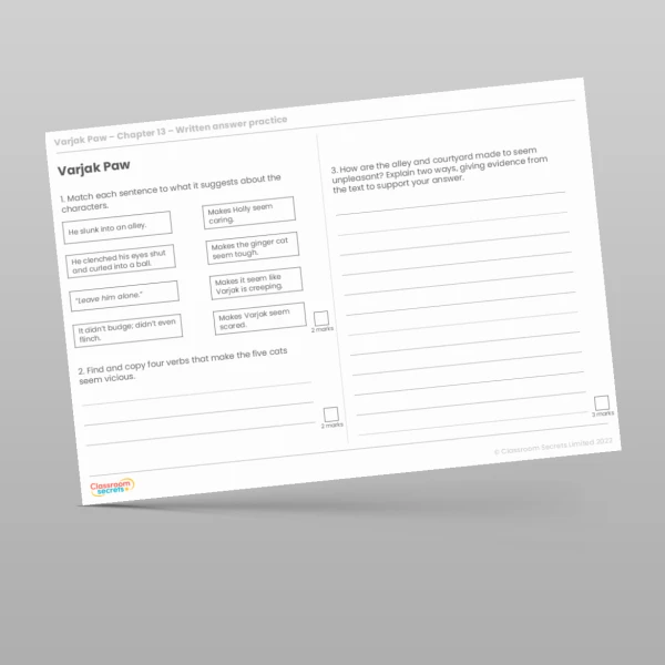 An image of the Reading Skills - Varjak Paw - Chapter 13 Resource