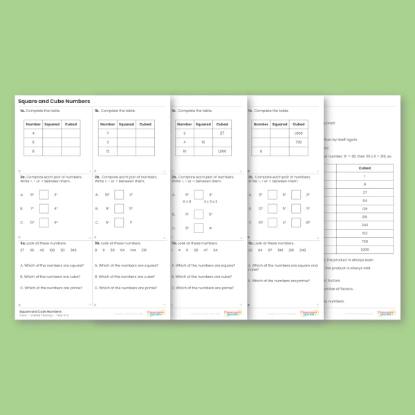 Year 6 Square and Cube Numbers Addition, Subtraction, Multiplication and Division Varied Fluency