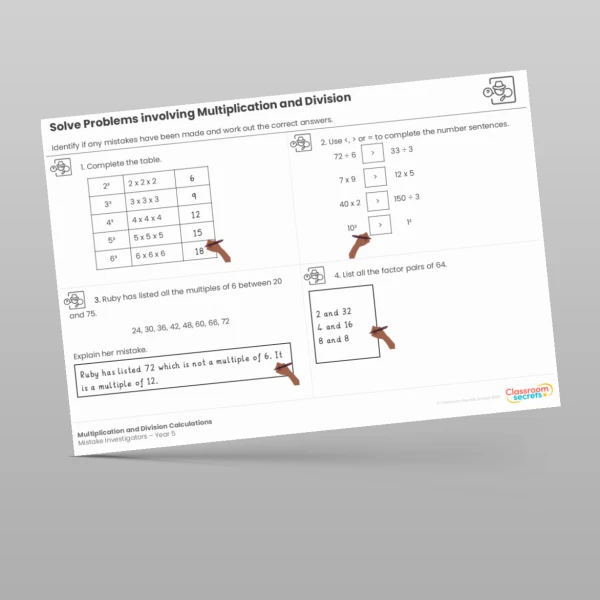 An image of the Multiplication and Division Calculations Mistake Investigators Resource