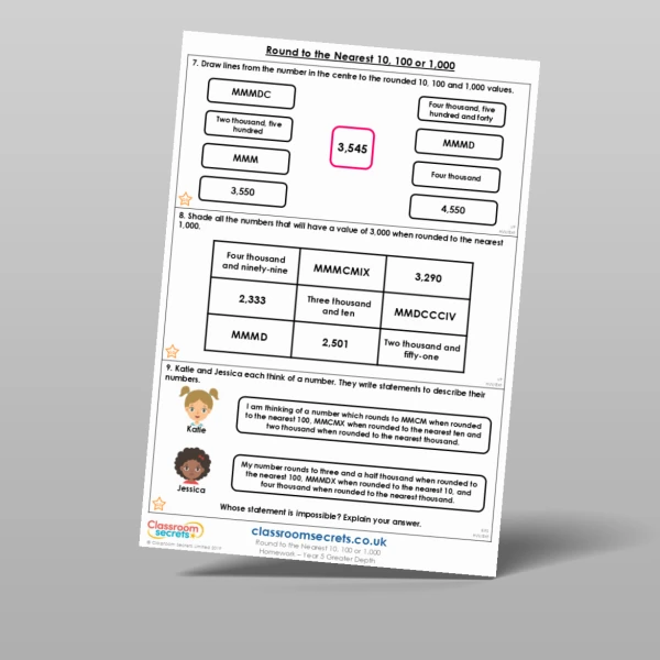 An image of the Round to the Nearest 10, 100 or 1,000 Homework Resource