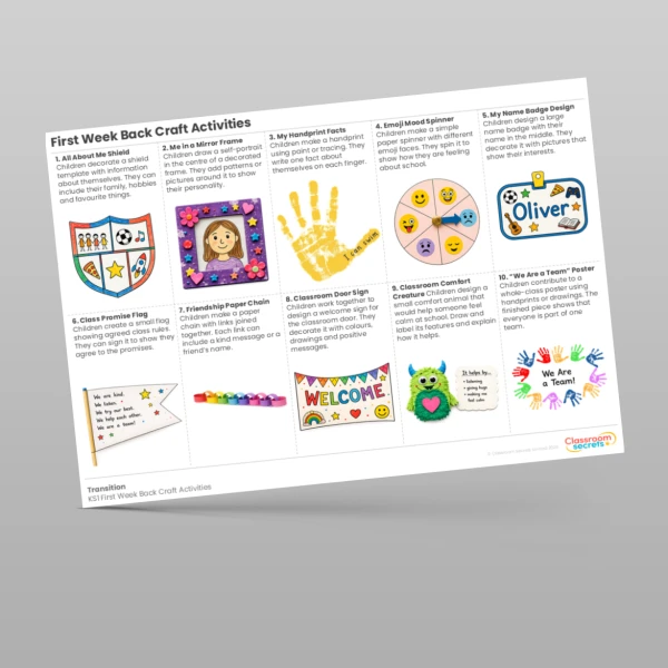 An image of the First Week Back Craft Activities Resource
