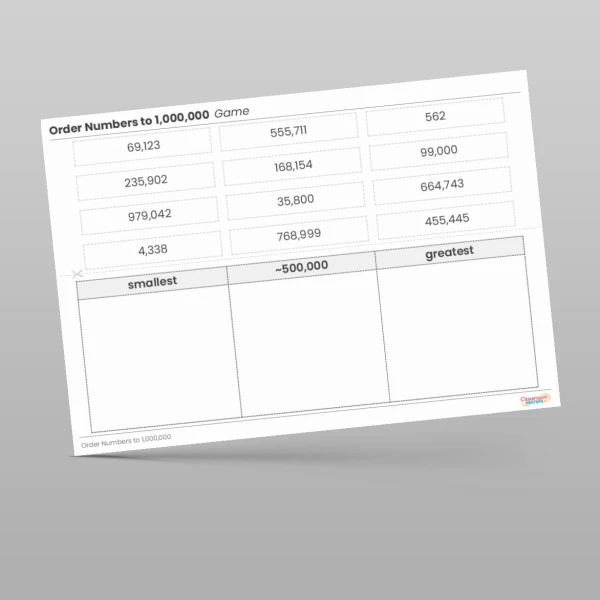An image of the Order Numbers to 1,000,000 Prior Learning Tutor Game Resource