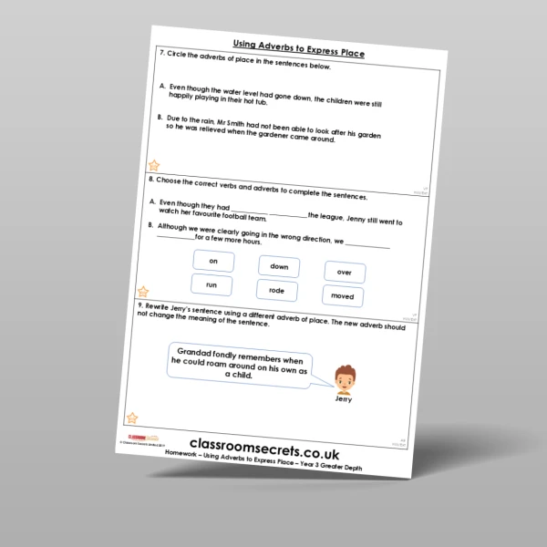 An image of the Using Adverbs to Express Place Homework Resource