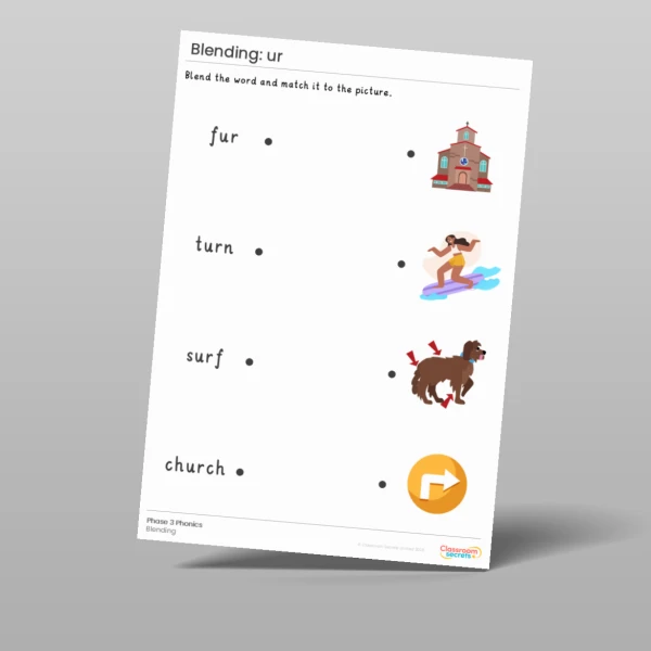 An image of the Phonics Blending Activities: ur Resource