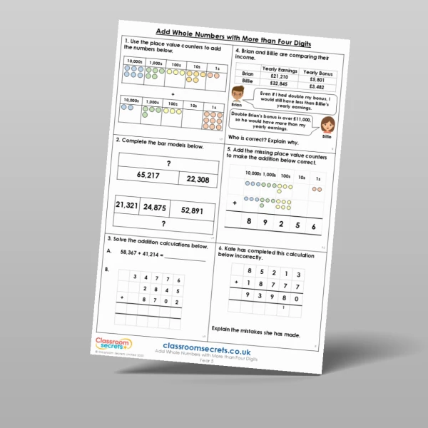 An image of the Add Whole Numbers with More than Four Digits Mixed Activity Resource