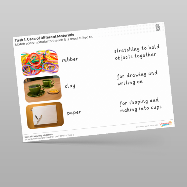 Year 2 Uses Of Different Materials Worksheet Resource | Classroom Secrets