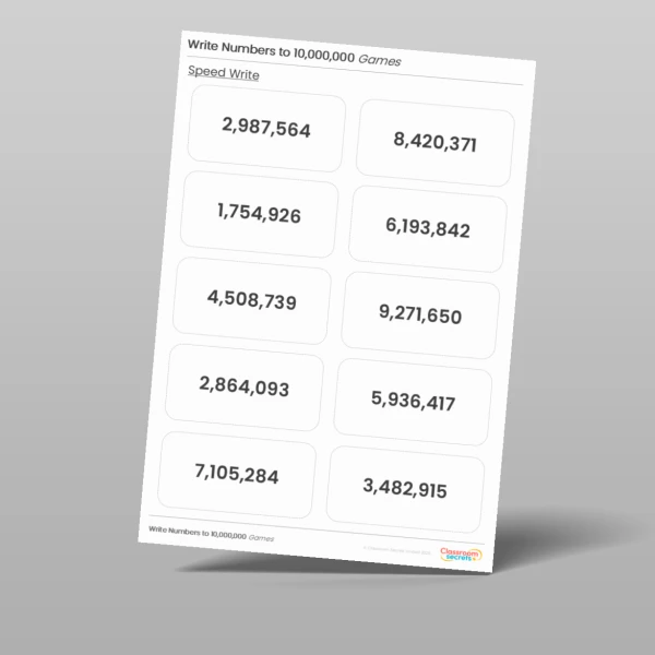 An image of the Write Numbers to 10,000,000 Tutor Game Resource