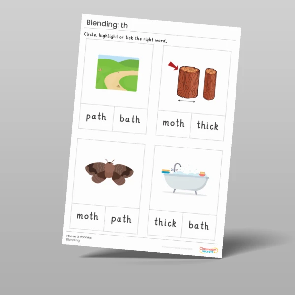 An image of the Phonics Blending Activities: th Resource