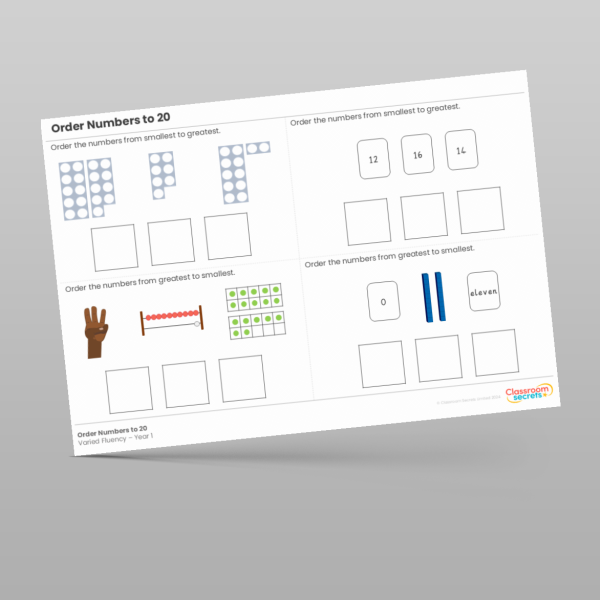Year 1 Order Numbers To 20 Varied Fluency Resource | Classroom Secrets