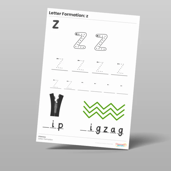 An image of the Letter Formation Worksheet: z Resource