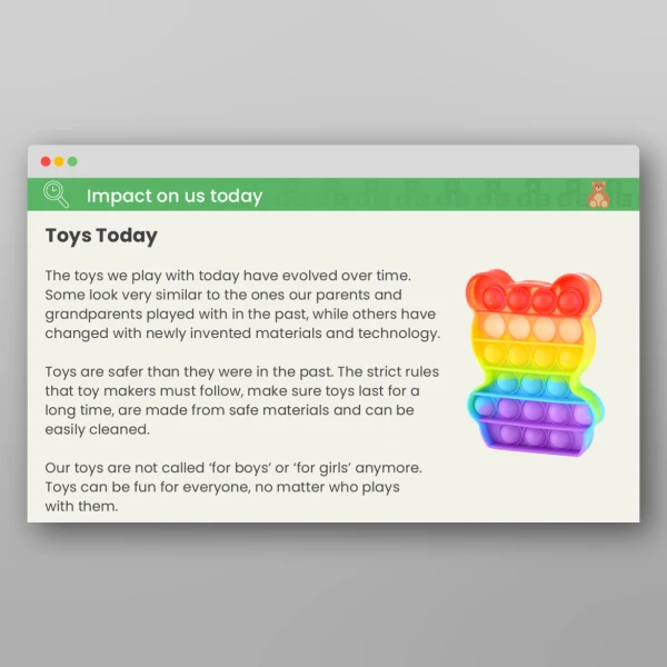 An image of the Toys Through Time How Have Toys Changed? PPT Resource