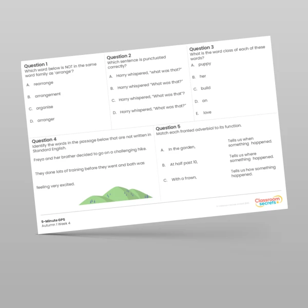 An image of the 5-Minute GPS Autumn 1 Week 4 Resource