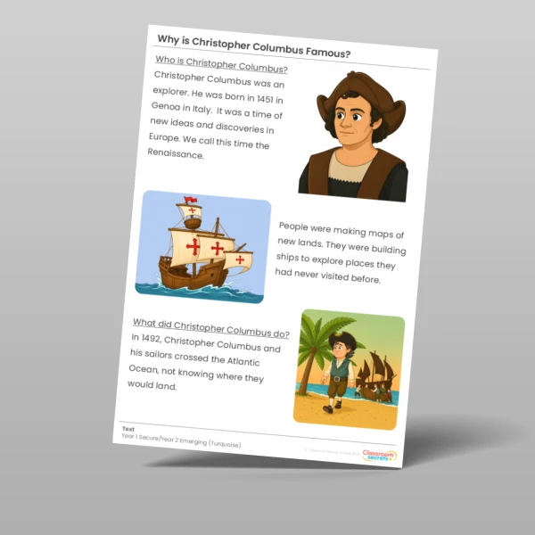 An image of the Why is Christopher Columbus Famous? Turquoise Guided Reading Pack Resource