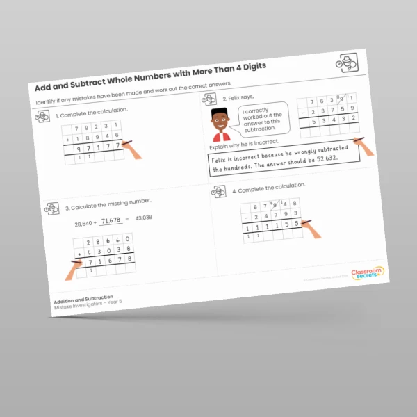 An image of the Addition and Subtraction Mistake Investigators Resource