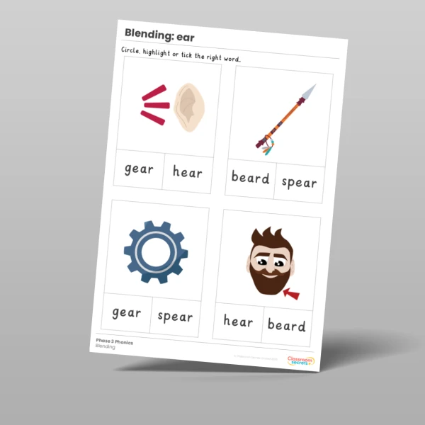 An image of the Phonics Blending Activities: ear Resource