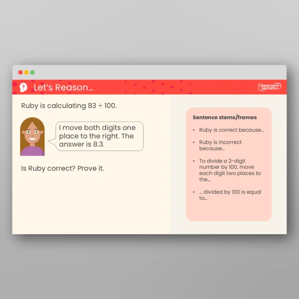 An image of the Divide a 1- or 2-Digit Number by 100 Teaching PPT Resource
