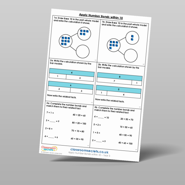 Year 3 Apply Number Bonds Within 10 Varied Fluency Resource | Classroom ...