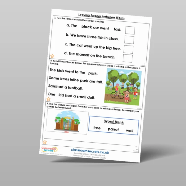 An image of the Leaving Spaces between Words Homework Resource