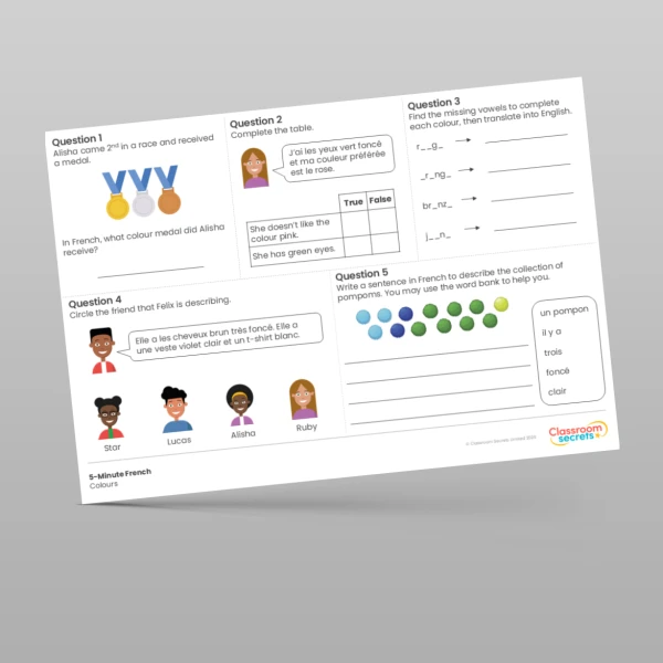 An image of the 5-Minute French Colours Resource