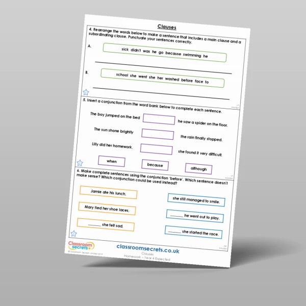 An image of the Clauses Homework Resource